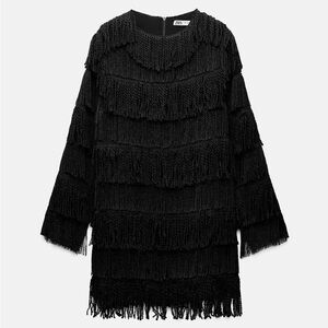 New black Zara mini dress with fringe size M org $109